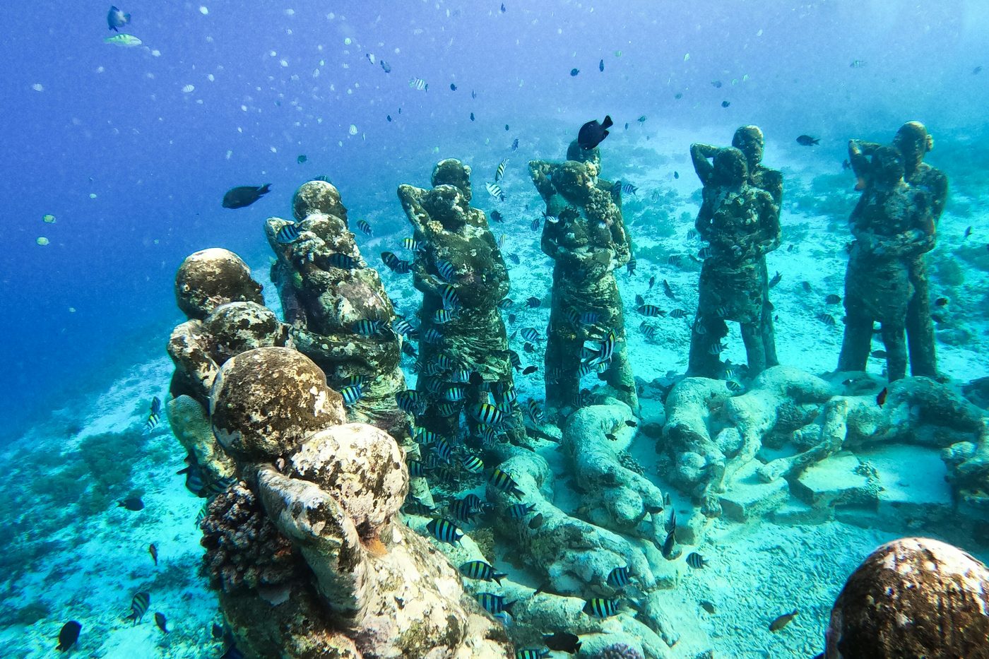 Underwater statues on the reef off the Gili islands, Indonesia