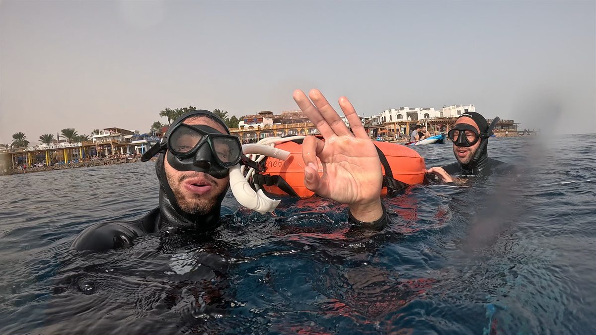 A student and Shebl after a session at the Lighthouse, Dahab
