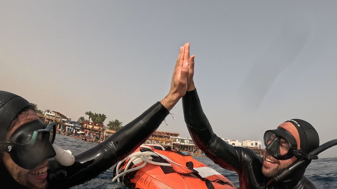 High-five after a personal-best dive